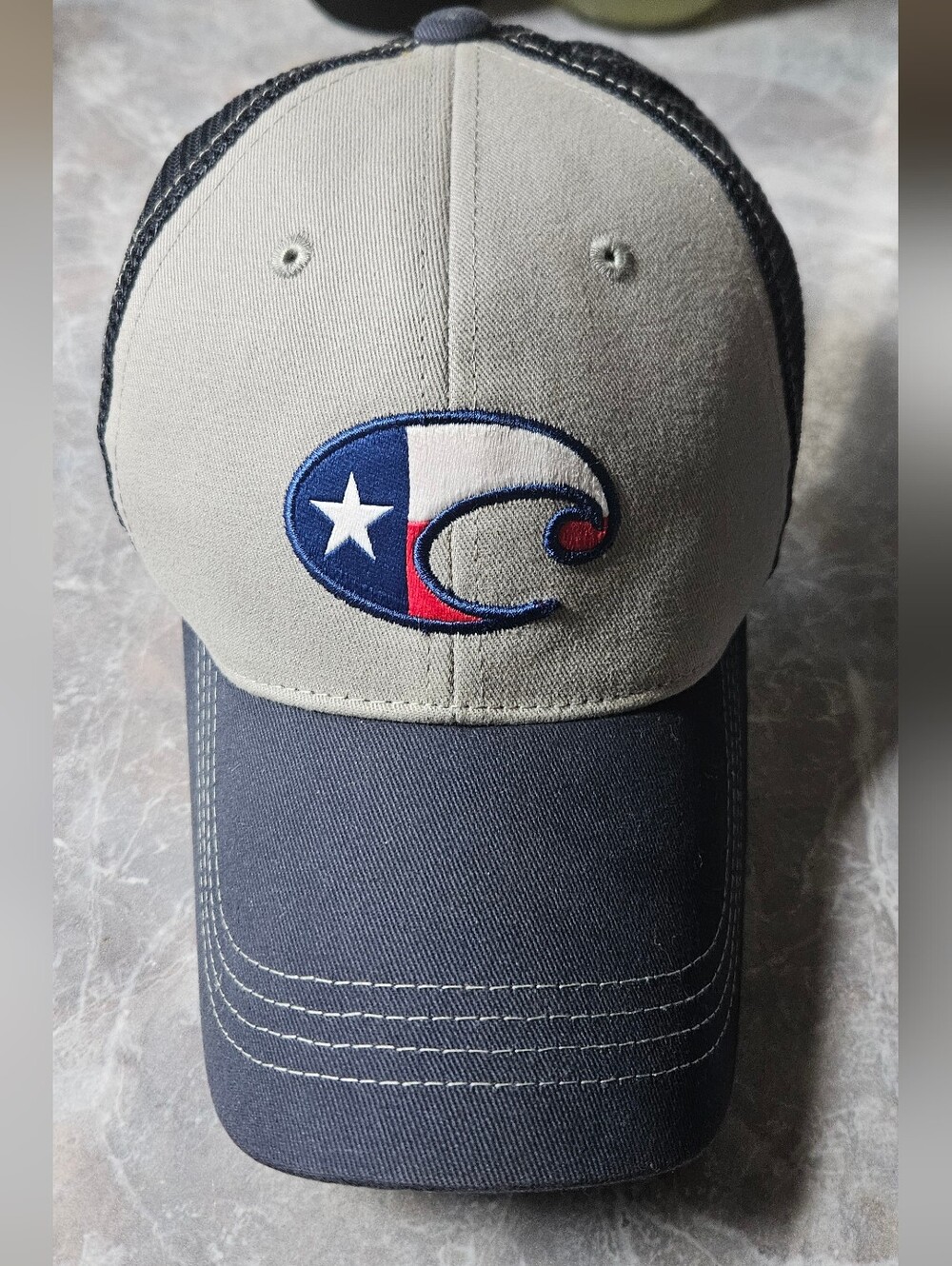Costa Navy Trucker Hat with White Embroidered Texas Flag Color Logo - Picture 6 of 6